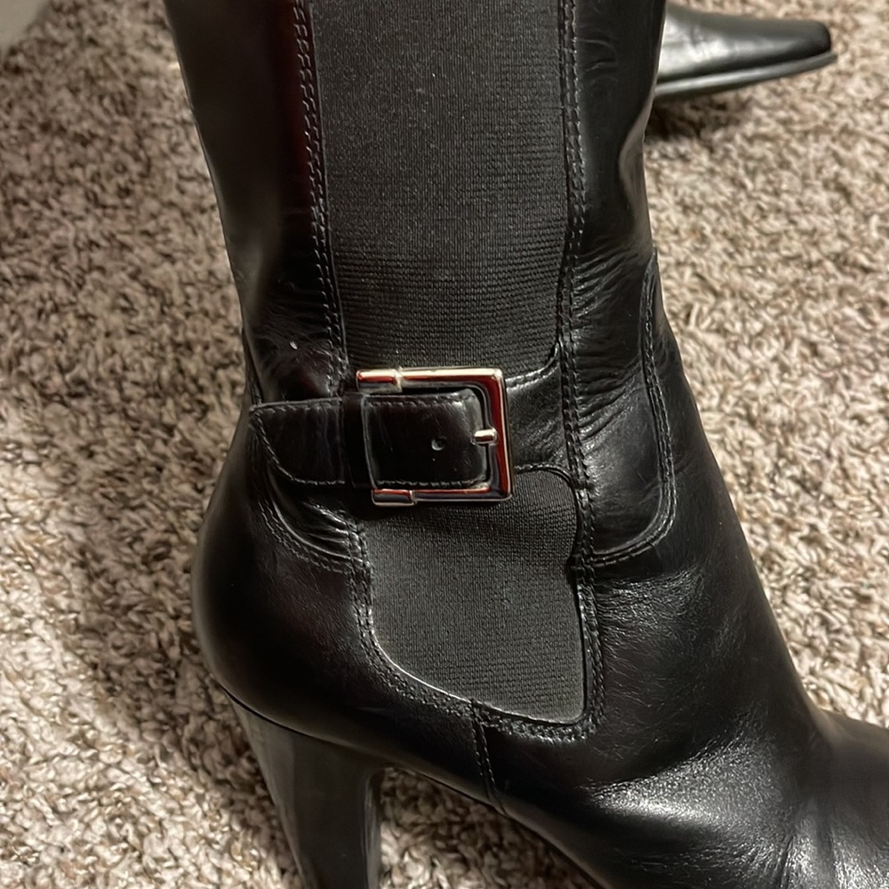 Anne Klein - Black heel dress leather boots - 9 - Picture 2 of 6